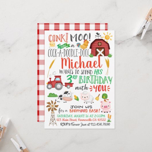Waterverf Boer Verjaardagsuitnodiging Kaart (Voorkant / Achterkant in situ)