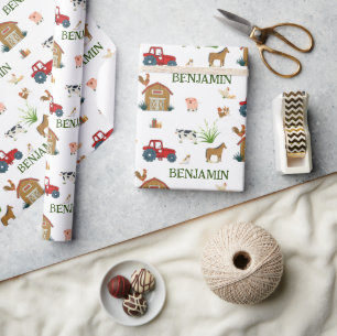 Waterverf Boerderij Birthday Animals Cadeaupapier