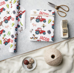 Waterverf Boerderij Birthday Animals Cadeaupapier