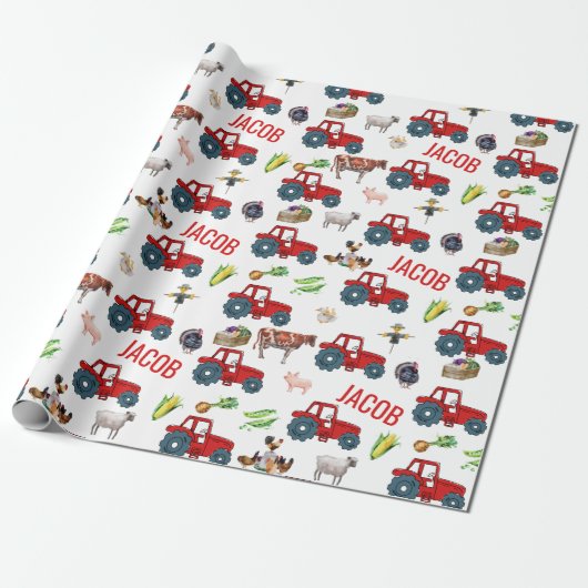 Waterverf Boerderij Birthday Animals Cadeaupapier (Uitgerold)