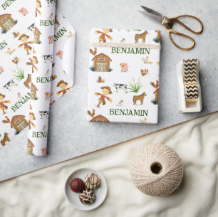 Waterverf Boerderij Birthday Animals Cadeaupapier