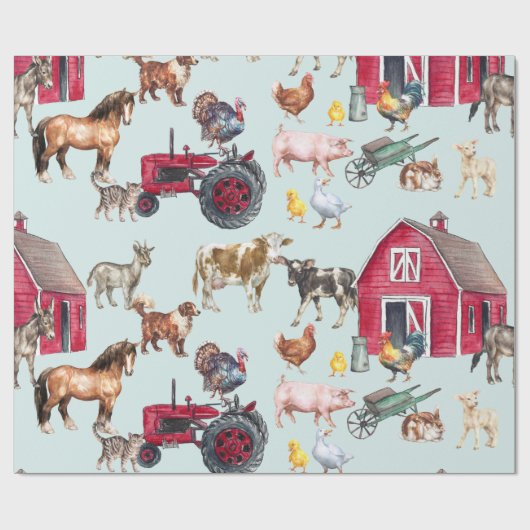 Waterverf Boerderij  Cadeaupapier (Vlak)