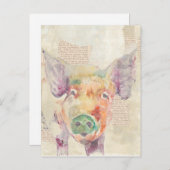 Waterverf Boerderij Collage Pig Briefkaart (Voorkant / Achterkant)