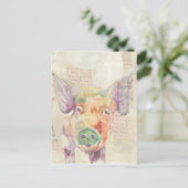 Waterverf Boerderij Collage Pig Briefkaart (Staand voorkant)