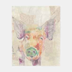 Waterverf Boerderij Collage Pig Fleece Deken