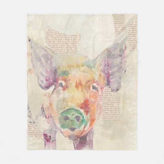 Waterverf Boerderij Collage Pig Fleece Deken (Voorkant)