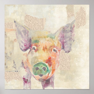 Waterverf Boerderij Collage Pig Poster