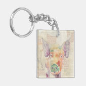 Waterverf Boerderij Collage Pig Sleutelhanger (Voorkant Links)