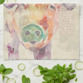 Waterverf Boerderij Collage Pig Theedoek (Gevouwen)