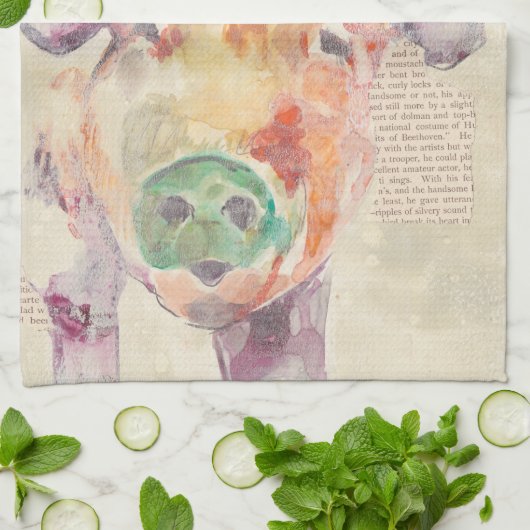 Waterverf Boerderij Collage Pig Theedoek (Gevouwen)