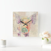 Waterverf Boerderij Collage Pig Vierkante Klok (Huis)