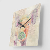 Waterverf Boerderij Collage Pig Vierkante Klok (Hoek)