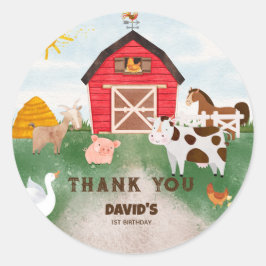 Waterverf Boerderij Dierenverjaardag Ronde Sticker