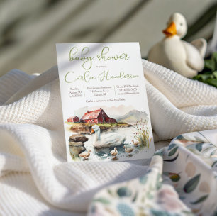 Waterverf Boerderij Eend met eendjes Baby shower Kaart