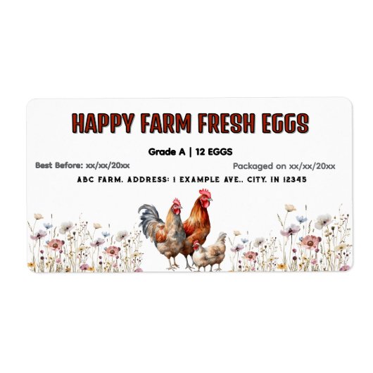 Waterverf Boerderij Eierkarton Etiket (Voorkant)
