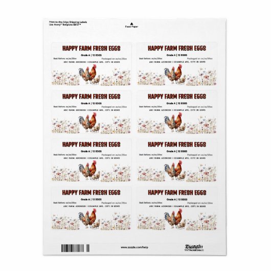 Waterverf Boerderij Eierkarton Etiket (Full Sheet)