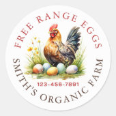 Waterverf Boerderij Fresh Eggs Ronde Sticker (Voorkant)