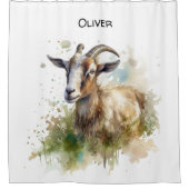 Waterverf Boerderij Geit, op maat Douchegordijn (Voorkant)