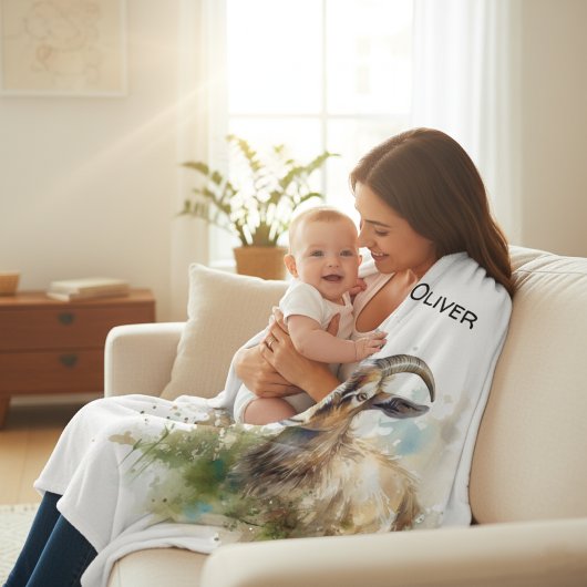 Waterverf Boerderij Geit, op maat Fleece Deken