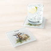 Waterverf Boerderij Geit, op maat Glazen Onderzetter (Schuin)