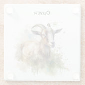 Waterverf Boerderij Geit, op maat Glazen Onderzetter (Achterkant)