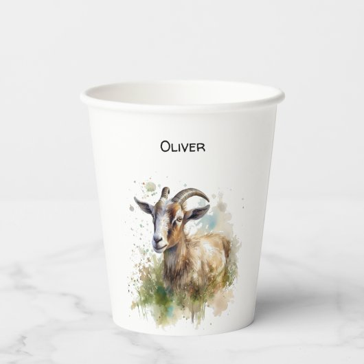 Waterverf Boerderij Geit, op maat Papieren Bekers (Achterkant)