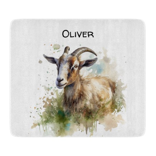 Waterverf Boerderij Geit, op maat Snijplank (Voorkant)