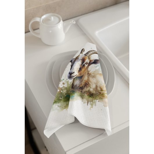 Waterverf Boerderij Geit, op maat Theedoek