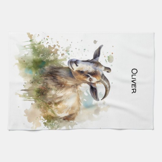 Waterverf Boerderij Geit, op maat Theedoek (Horizontaal)