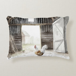 Waterverf Boerderij Haan in een Schuur Accent Kussen
