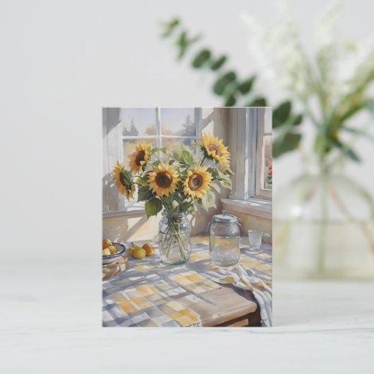 Waterverf Boerderij Keukentafel B Feestdagenkaart (Staand voorkant)