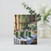 Waterverf Boerderij keukentafel met groene bonen A Feestdagenkaart (Staand voorkant)