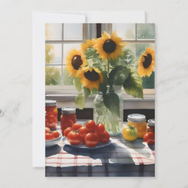 Waterverf Boerderij keukentafel met tomaten B Feestdagenkaart