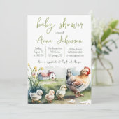 Waterverf Boerderij Kip met Chicks Baby shower Kaart (Staand voorkant)