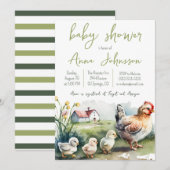 Waterverf Boerderij Kip met Chicks Baby shower Kaart (Voorkant / Achterkant)