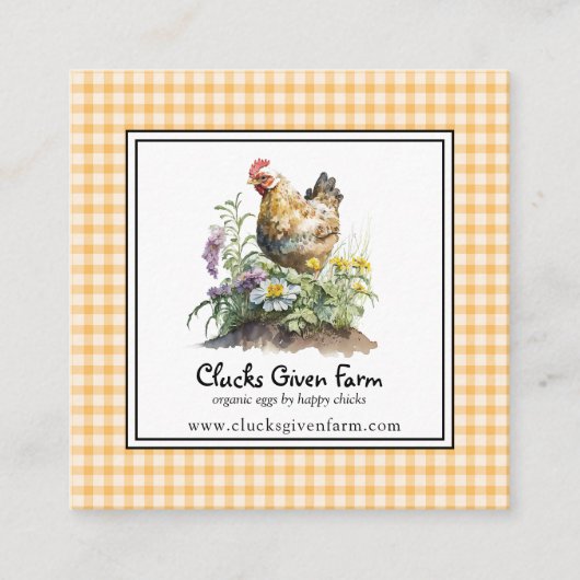 Waterverf Boerderij kippen Vers eieren Vierkante Visitekaartje (Voorkant)