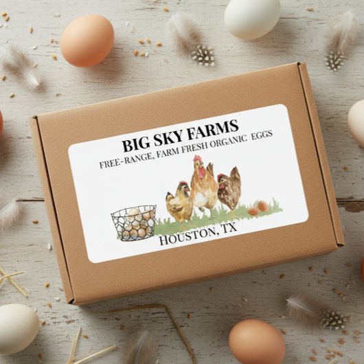Waterverf Boerderij kippen - Verse doos Etiket