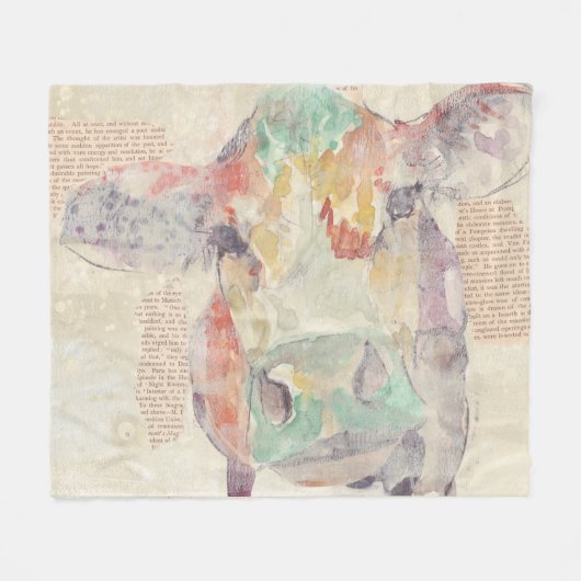 Waterverf Boerderij Koe collage Fleece Deken (Voorkant (Horizontaal))