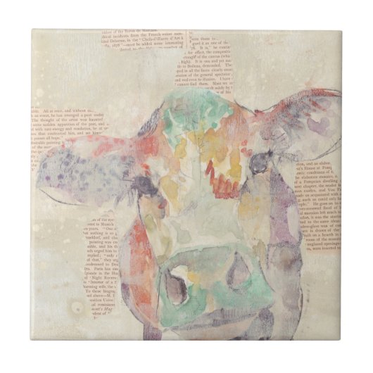 Waterverf Boerderij Koe collage Tegeltje (Voorkant)