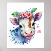 Waterverf Boerderij Koe van Trendy en wilde bloeme Poster (Voorkant)