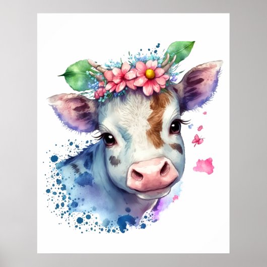 Waterverf Boerderij Koe van Trendy en wilde bloeme Poster (Voorkant)