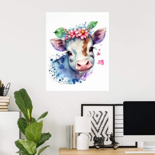 Waterverf Boerderij Koe van Trendy en wilde bloeme Poster (Thuiskantoor)