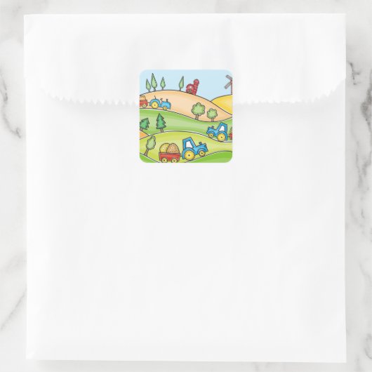 Waterverf Boerderij Land Vierkante Sticker (Tas)