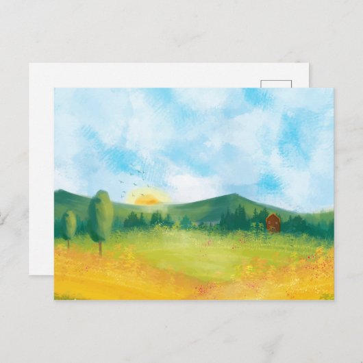 Waterverf Boerderij Landschap 3 Briefkaart (Voorkant / Achterkant)