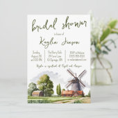 Waterverf Boerderij Landschap Bruidsdouche Uitnodi Kaart (Staand voorkant)