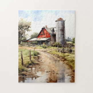 Waterverf Boerderij met Silo Puzzel