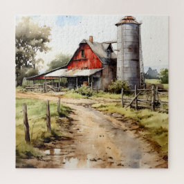 Waterverf Boerderij met Silo Puzzel