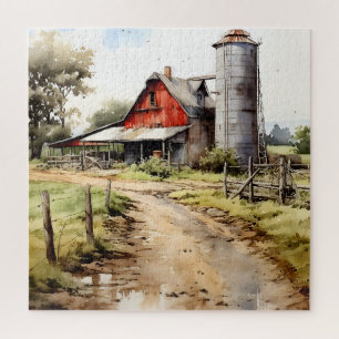 Waterverf Boerderij met Silo Puzzel