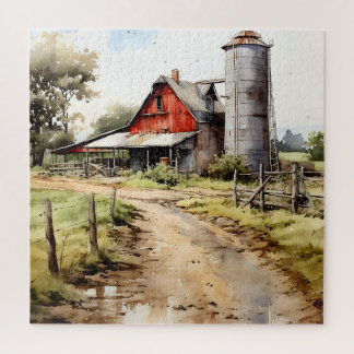 Waterverf Boerderij met Silo Puzzel