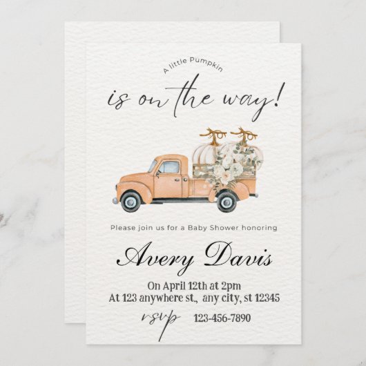 Waterverf Boerderij Pompoenen Baby shower Invitati Kaart (Voorkant / Achterkant)